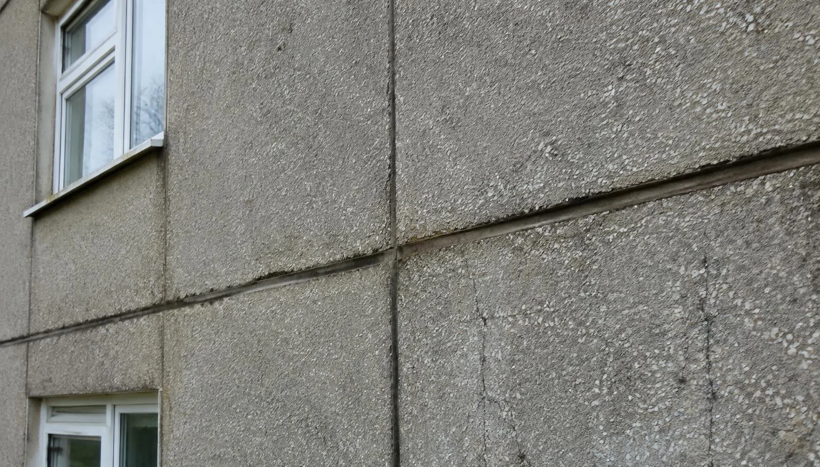 Close-up of precast reinforced concrete wall panels on a post-war British house