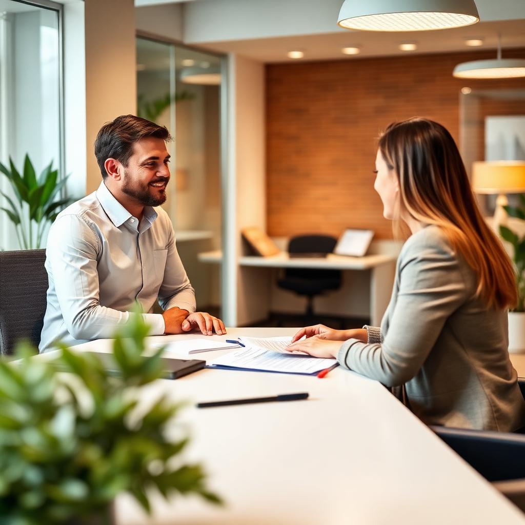 Couple meeting with a mortgage adviser to discuss their application