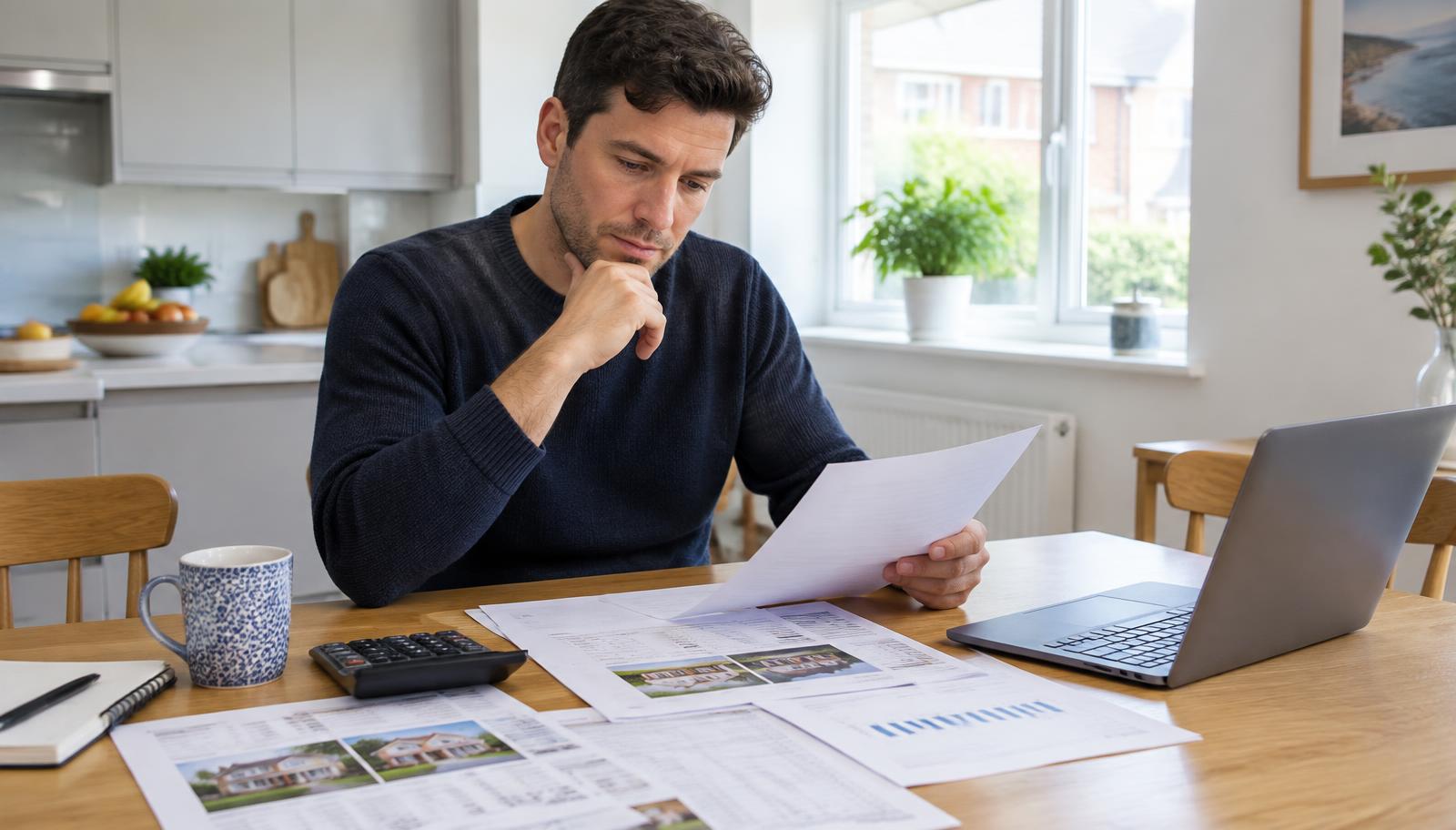 Home buyer reviewing revised mortgage figures and comparable property sales
