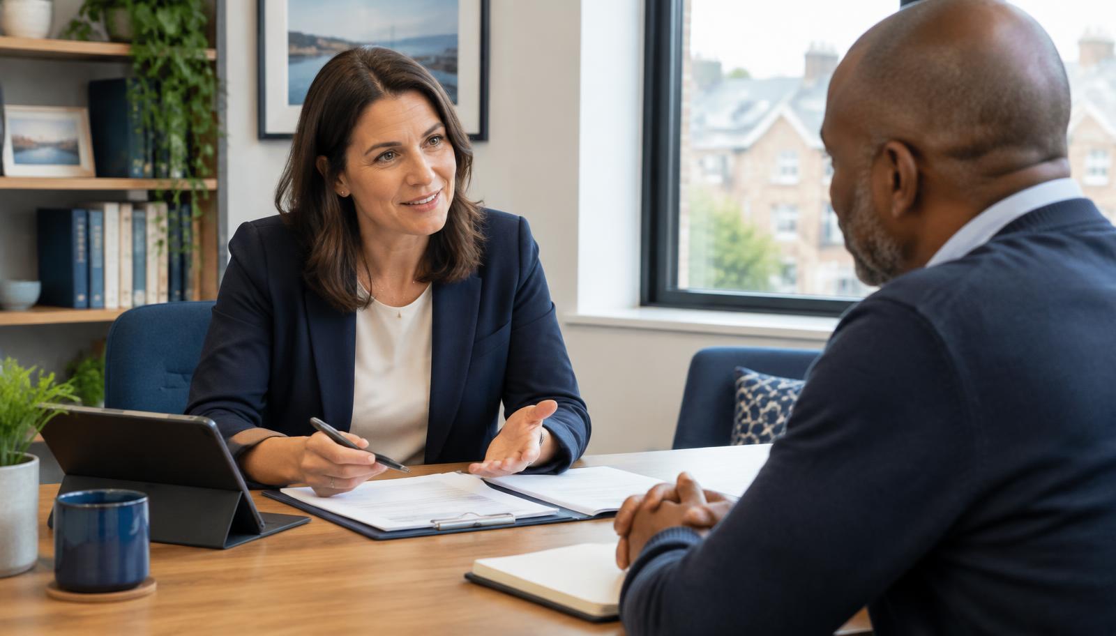 Financial adviser discussing protection options with a client