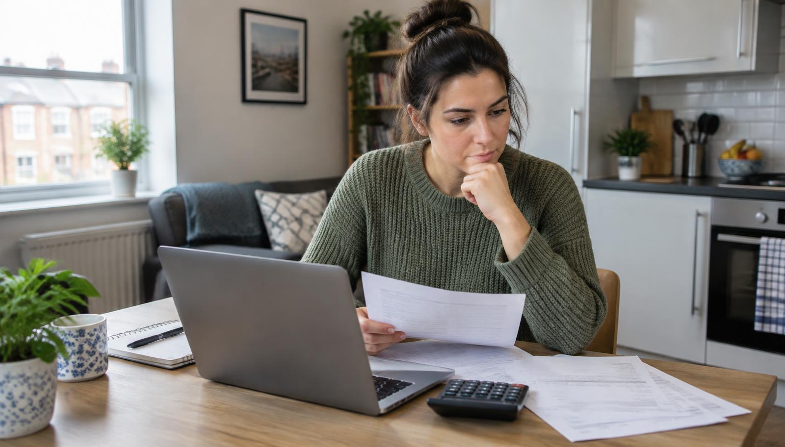 Renter reviewing mortgage affordability and household costs at home