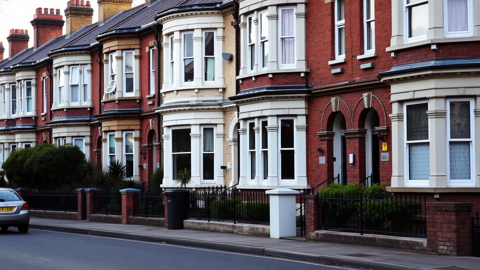 Row of Victorian period houses converted into flats on a British street