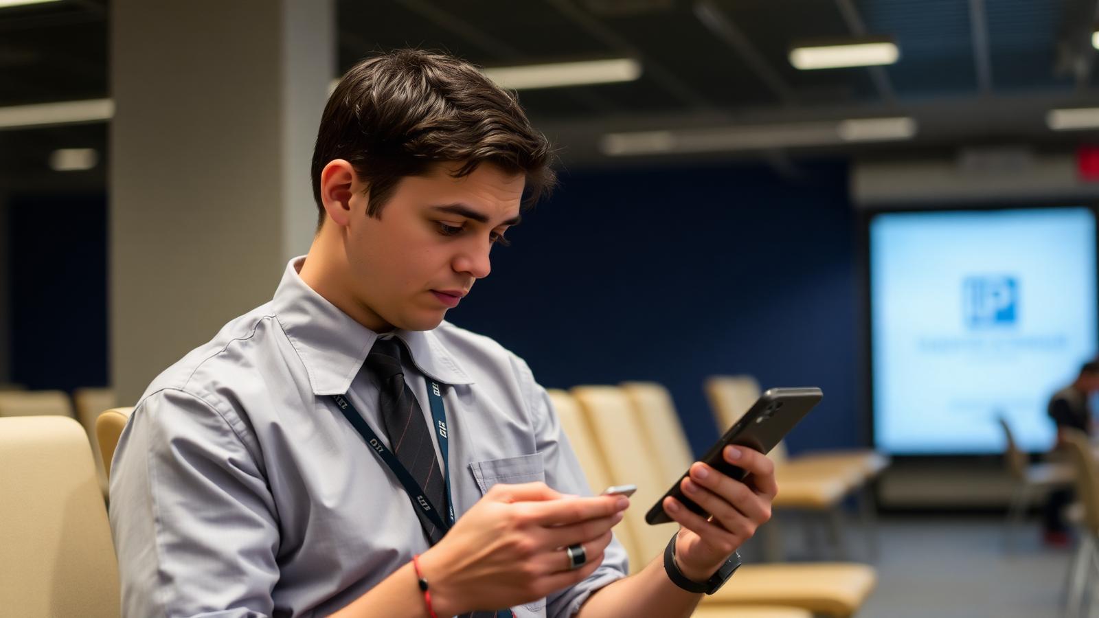 A shift worker checking their rota on a mobile phone