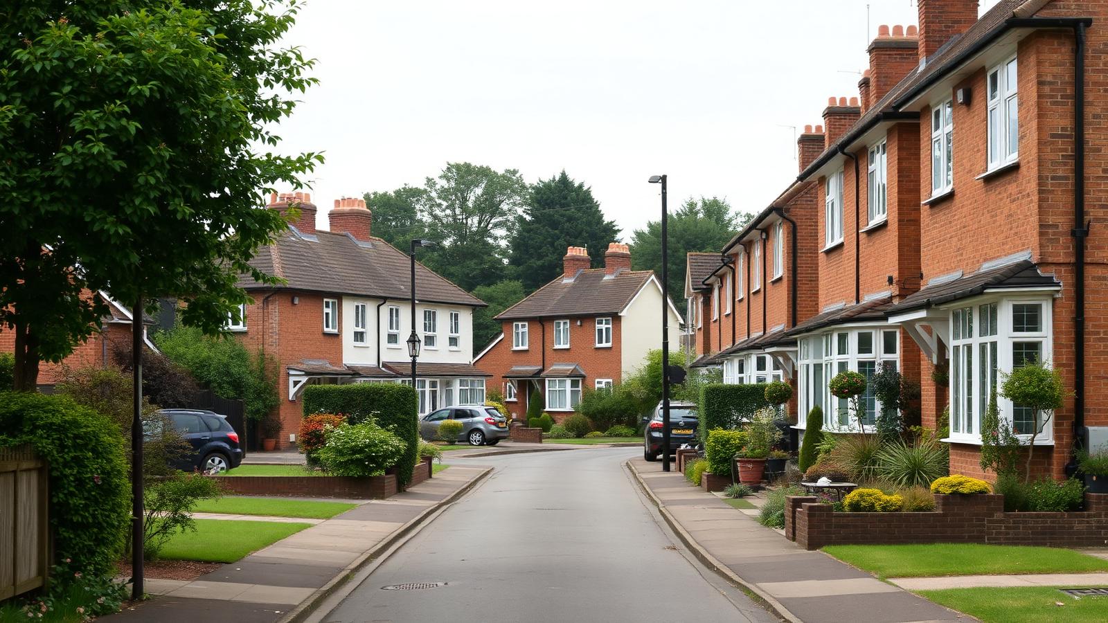 A British residential street of modest semi-detached homes